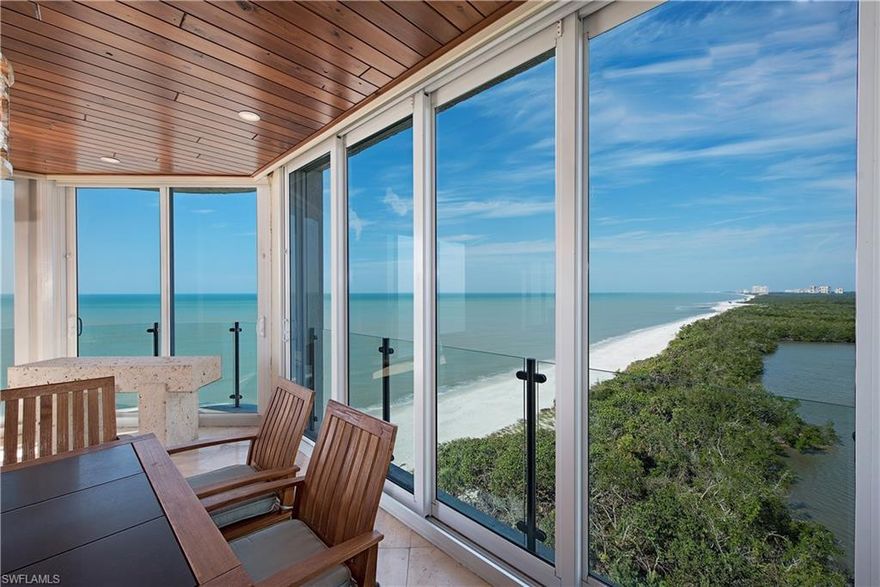 C.14501 - Sophisticated yet casual beachfront living in this impressively updated condo at Seapoint at Naples Cay. Directly on the beach, this condo offers breathtaking and uninterrupted north views.  Water views from every room!  This spacious home offers over 5000 SF under air.  Coffered ceilings in the living room.  Spacious lanai with gas grill and amazing views of the Gulf. Only 28 units in this prestigious beachfront building. Conveniently located within walking distance of fine dining and shopping to Venetian Village and Waterside Shops.