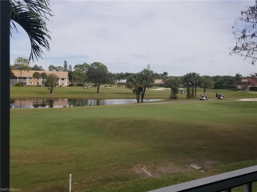 Bloomfield Ridge in Royal Wood Golf and Country Club. Come see this spacious end unit with over 1400 sq. ft. with panoramic golf and lake viewfrom lanai with electric shutters. 2 bedrooms, den with window, 2 baths, large laundry room, elevator and covered parking. Steps to heated pool, spa, bocce and tennis court with pickleball lines. Country club has just completed extensive renovation offering new restaurant,grill room fitness center,yoga room,  proshop and more.
Lots of social activities offered year round including trivia, bingo, golf scrambles and holiday parties. Club is a short drive from downtown Naples and the Gulf of Mexico. Close to Naples Botancial Garden and short drive to Marco Island.