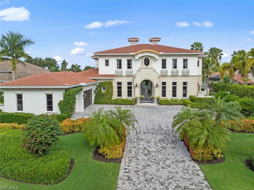 The highest standards were used when this magnificent two story home known as Villa Navona was built by Michelangelo Builders. Attention to detail in every room earned this home The Best of Custom Wood , National Dream Home and 4 Aurora awards.  When you enter you will be dazzled by the grand staircase & 24 Ft. coffered ceiling which is crafted from African Mahogany.  As you look straight through the 20 Ft. windows you will see the magnificent view of the beautiful salt water pool, golf course & water views.  The family room boasts fine woodwork with a coffered ceiling & wall to wall custom built ins for your audio visual equipment.  You will love the gourmet kitchen with custom wood cabinets & a butler pantry. Open the sliding glass doors that fully pocket to the expansive outdoor area which is fully equipped with teak cabinetry, an outdoor kitchen, a cozy stone fireplace & full bath.  Use the elevator to your upstairs which offers 3 bedrooms a media/game room with a outdoor seating area that will allow you to see the most beautiful morning sunrises. A new roof was installed August 2021.  This stunning home has too much detail to describe it must be seen to be appreciated!