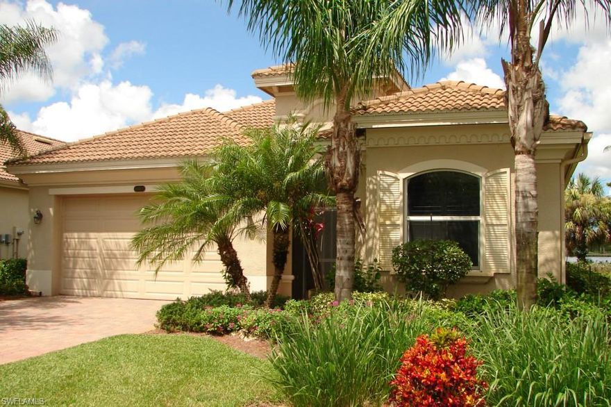 LOWEST PRICE SINGLE FAMILY HOME IN HERITAGE BAY (as of 2/28/2014). Walk in and feel at home!  Welcome to a meticulous house owned by a designer, in a top-of-the-line Full Service Community!  Heritage Bay CC, 27, 000 sq. ft. of a bundled well-run Country Club with all the latest and greatest accoutrements (Renowned 27 holes of Championship Golf, full tennis facility, Fitness Center,  Water Driving Range, Multiple practice greens, Dining & Grill Room,  Upscale Chicky Bar With Resort style Pool).  For Sale is a very clean & neat Ascot Model situated 2 city blocks from all these Amenities! Diagonally set tile (main areas and third bedroom), Regular and back-lite crown moulding,  Shower doors upgraded,  Upgraded kitchen (granite counter-tops, stainless steel appliances, tumbled marble back-splash, French doors to lanai), Pool & Spa controlled by Aqua-link System, to name a few!  Three Bedrooms/Two Baths with glass paneled French doors to Third Bedroom!  Plantation Shutters for your privacy inside bedrooms and a Semi-private lush view outside with awesome colored Sunsets!  Furniture package available Separately!