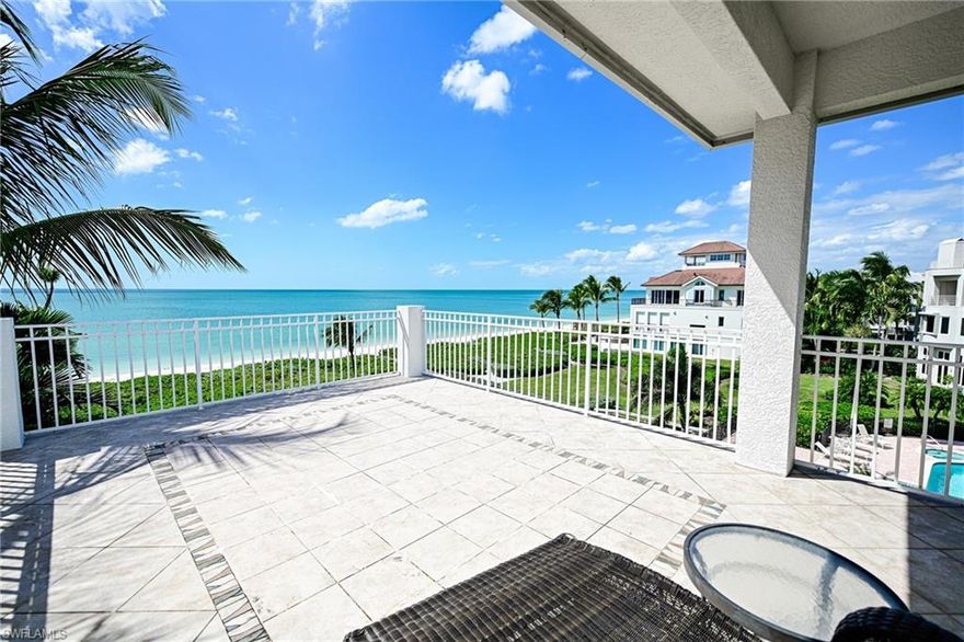 All concrete 5 bedroom, 5 1/2 bath home situated on 2 lots in gorgeous Barefoot Beach. This property is all about the views - look right down on the sand from your outdoor lanai.  Views of the Gulf of Mexico can be seen from nearly every room. This spacious home includes 4,754 sq. ft. of living space and a grand total of 7,021 sq. ft.  Extensive millwork and vaulted ceilings are some of the many features that are found throughout this lovely home.  Quality craftmanship and details throughout. Interior amenities include, granite counters in the kitchen, tile, marble and polished limestone flooring throughout, custom cabinetry throughout, custom solid cherry wood built-ins, volume ceilings, plantation shutters, security system, fireplace, master suite dual baths, safe, central vac, private elevator and many more upgrades.  Use this home as is or renovate to todays standards for a large upswing in value.  Property is being sold as-is with the right to inspect.