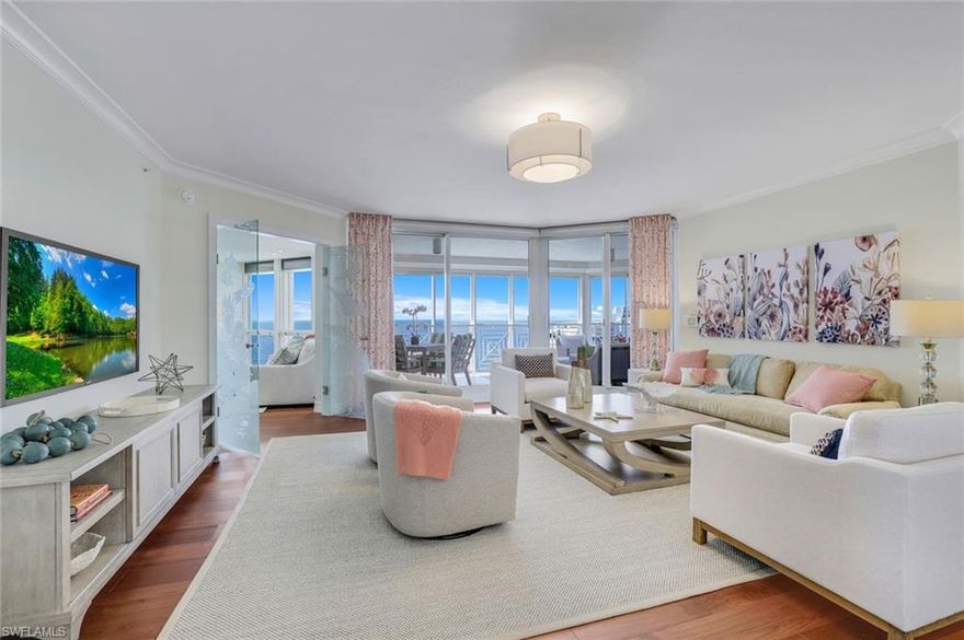 Exceptional beachfront home in the elegant Brittany - this oasis in the sky enjoys dazzling sunsets over the Gulf & breathtaking sunrises over Venetian Bay from two large terraces. Elegantly renovated in 2022/2023 the new kitchen wows with state of the art induction cook-top, sous-vide/steam oven, custom cabinetry, adjacent breakfast room is the perfect spot to enjoy a morning coffee. The primary suite is a sanctuary with soothing Gulf views, and sophisticated spa-like bath. Two inviting guest suites open to a spacious terrace with more mesmerizing views. A well designed floorplan flows perfectly for entertaining featuring a large dining room & lovely den. The guest bedrooms are in their own wing offering owners and guest exceptional privacy. Included are 3 generous-sized climate-controlled storage units (1 storage room on the living level & 2 on the garage level) & 2 prime reserved parking spaces in the secured garage. Brittany's extraordinary amenities feature elegantly remodeled public spaces, 4 guest suites, extra large beach side lap pool with BBQ pavilion, tennis, updated fitness center, professional on-site management & 24-hour security. A few steps to the beach & the fantastic 1.25 mile Park Shore Beach Promenade. Ideally located adjacent to the Venetian Villages with its popular restaurants, shops, & yacht club/marina; a few minutes to Waterside Shops & Restaurants, Naples Artis, & Olde Naples. This beautiful home exemplifies the quintessential and envious Naples lifestyle. Perfection!