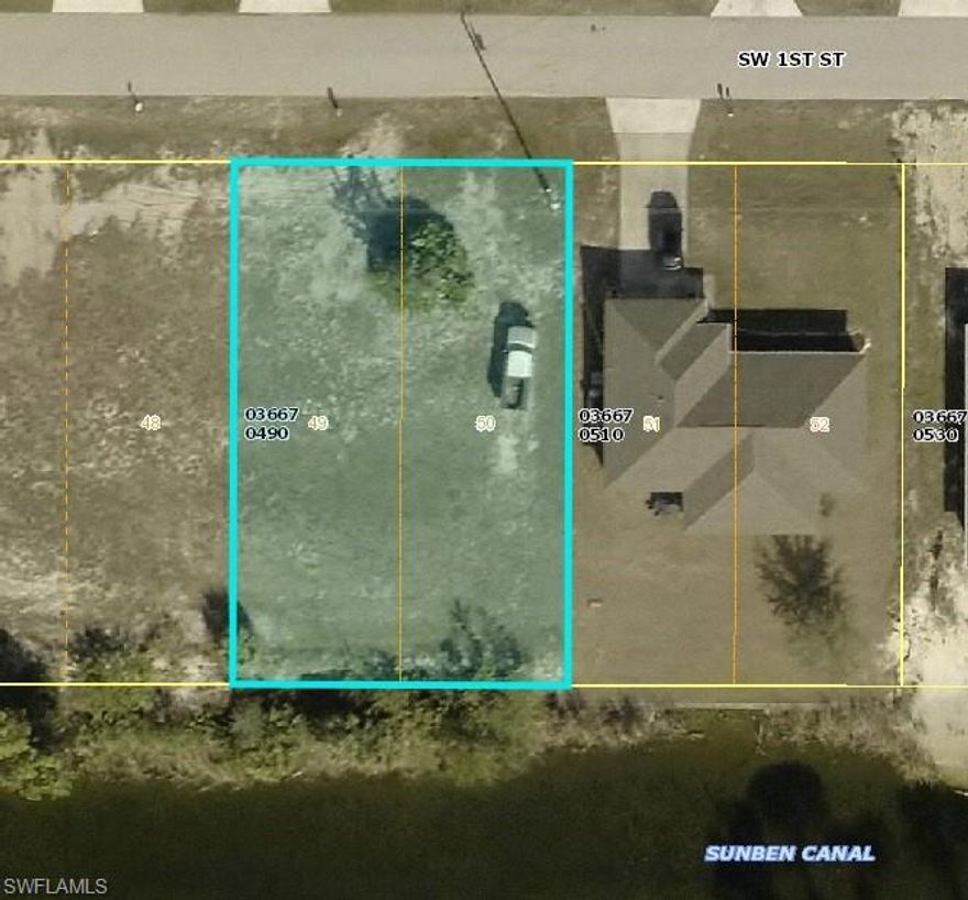 Located in a rapidly growing neighborhood of Cape Coral, this residentially zoned vacant lot offers the perfect blend of tranquility and convenience. 
Surrounded by newer construction and nestled on a fresh water canal, this southern exposure property is just under a quarter acre and ready for your vision—whether 
you're a homeowner planning your dream build or a developer seeking a smart investment. This lot is tagged as Flood Zone X, NO flood insurance required and offers city water & 
sewer with assessments remaining balance of $8096.68 (as of 04/2026) to be assumed by new owner.
Essential utilities including electric, phone, cable, and trash removal are available in the area, making development seamless.
Attention Boat enthusiasts - Trailered boats can be taken to Cape Coral's boat ramp 
that is 10 to 15 minutes away. Enjoy easy access to Pine Island Rd, placing you just minutes US-41 & I-75 and within quick access to Port Charlotte, Punta Gorda and all of Cape Coral. 
 This high-demand location offers proximity to shopping, dining, 
and medical facilities while maintaining a peaceful residential feel. Lots at this price and location don’t last long—secure your slice of Southwest Florida today!