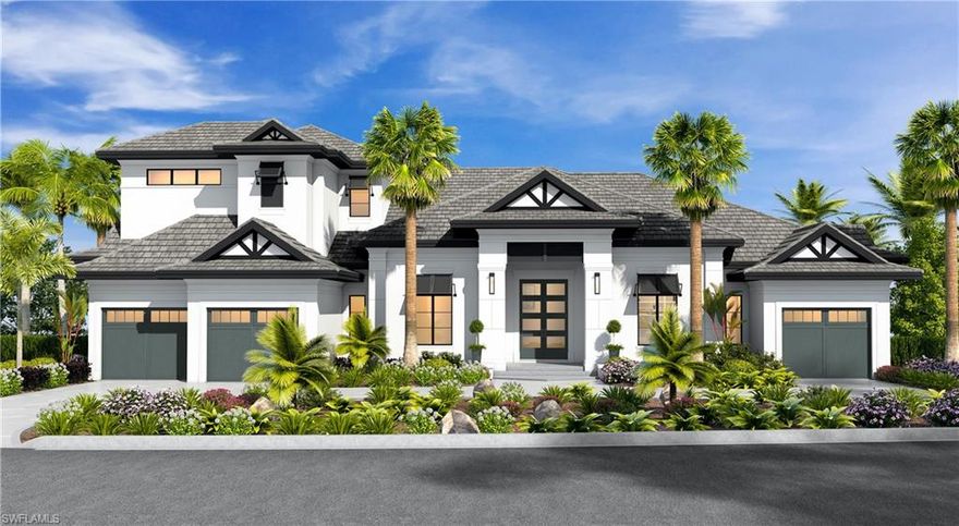 NEW CONSTRUCTION. Completion Fall 2022. 5 en-suite bedroom lake front luxury home. Southern exposure. 4,695 A/C sf. Located in the sought-after Woodlake neighborhood in Bonita Bay, adjacent to club amenities. The open floor plan is designed to take advantage of natural light & long water views. The first level has 2 en-suite bedrooms+study. The spacious owner’s bedroom & bath are in a separate wing of the house, providing privacy. The second level has 3 en-suite bedrooms, morning kitchen & private outdoor terrace with water views. Open plan chef’s kitchen with oversized center island, custom designed cabinetry & high-end appliances. There is large walk-in butler’s pantry with wine cooler & wet bar. The expansive outdoor living area featuring a gas grill & fireplace, dining & seating area with bar overlooks the salt-water pool & magnificent lake views. Built by Lombardi Development, the builder is “hands-on” to ensure the highest quality standards of design & construction are applied to this custom spec. home to meet any buyer’s highest expectations. Features a 3-car garage. INTERIOR PHOTOS ARE NOT OF THE SUBJECT PROPERTY. THEY ARE OF A SIMILAR HOME BUILT BY THE SAME BUILDER.