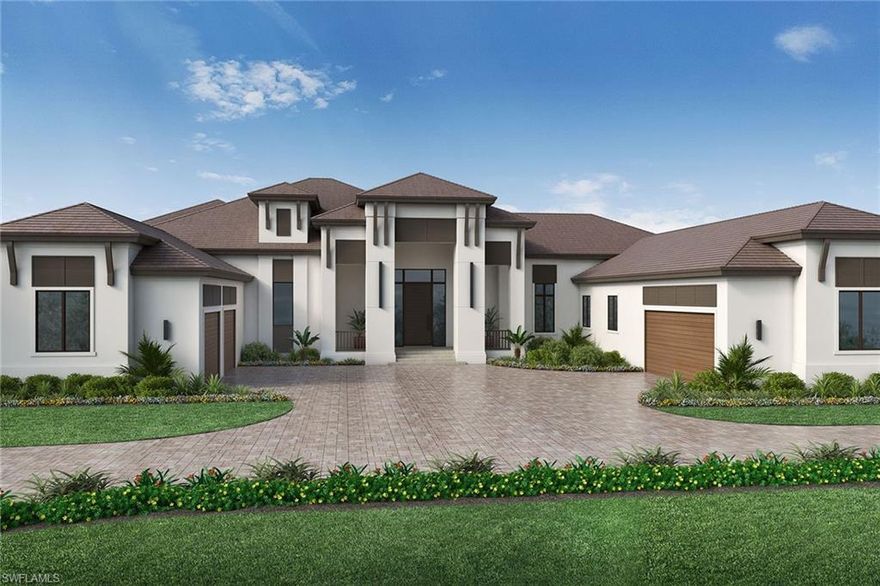 This incredible custom estate in Pine Ridge Estates is currently under construction and scheduled for completion Fall 2024. The over 6,500 sq ft 5 bedroom plus study, bonus room, 6 full and 1 half bath estate is being hand crafted by Stock Custom Homes and is situated on a tropical 1.57 acre homesite. The gourmet kitchen with Wolf and Sub-Zero appliances features a spacious island with dual dishwashers and a 48-inch Wolf range. The grand ceilings, open great room plan and private separate guest cabana are perfect for entertaining family and friends. Nearly every room in the home opens to the outdoor living space including a bar featuring an Alfresco grill and Sub-Zero refrigerator. The covered lanai includes a linear gas fireplace, automated screens/hurricane shutters and leads to a sprawling heated pool with elegant dual gas fire bowls, floating stepping stones, sun shelves with bubblers and spa.  Additional features include Control 4 home automation, climate-controlled wine room, Andersen impact-resistant windows, wide plank wood flooring throughout the main living areas and 4 attached garage spaces.  A world of luxury awaits you in the centrally located Pine Ridge Estates.