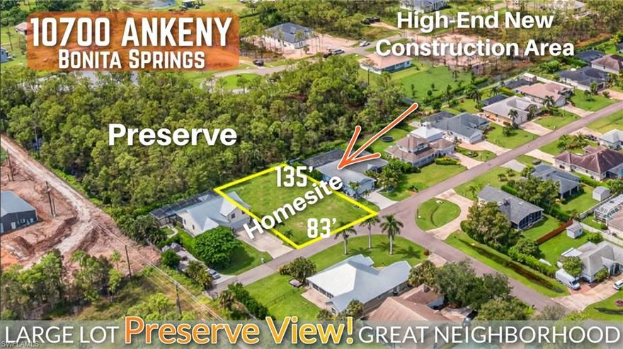 AWESOME RESIDENTIAL BUILDING LOT ON ANKENY LANE, BONITA SPRINGS!! Super Unique opportunity to purchase THE LAST REMAINING BUILDABLE LOT in the highly sought after neighborhood of Woodbridge Preserve.....plus it's 1 of only 4 lots backing up to the private preserve!! This premium homesite is cleared, lots of fill dirt already brought in, NOT IN A FLOOD ZONE and surrounded by nice, well-kept homes, including some newly constructed. At approximately 83' X 135' feet this lot is super wide, super deep and can accommodate a large home, dream pool and outdoor living space. This homesite is located in the super low, $90/Year neighborhood of Woodbridge Preserve, close to the area's best shopping, dining, Downtown Bonita, entertainment and only a short drive to the Beach. Call today!