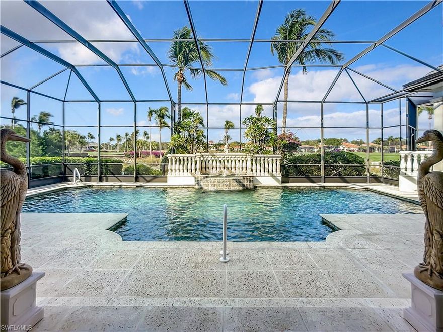 Set in a quaint cul-de sac on Banyon Island in Grey Oaks, this stunning home built by Frey & Son Homes has magnifecent views & offers 4 ensuite bedrooms, 5 full baths, spacious library & 3-car garage. 2 ensuite guest BR offer privacy from the spacious master suite w/ a sitting area all on the first floor. The 4th bedroom is a large private guest suite w/ a sitting area on the 2nd floor. The floor plan flows easily as you enter through double doors into a large marble foyer, w/ a beautiful library, a dining room & formal living room w/ breathtaking views of the lake & golf course. The kitchen is open to the family rm w/ fabulous views featuring a bar & beverage area, granite countertops, granite island, bar top seating, walk in pantry, high end appliances & extra storage. Enjoy the spectacular views of the Palm course & lakes from the massive outdoor screened-in living area w/ a gorgeous 16x40 pool & fountain, a complete summer kitchen & several seating areas for entertaining family & friends! Luxury amenities await you..3 Golf Courses, 2 clubhouses, resort style pool & cafe, 10 tennis, 10 pickleball, 4 bocce courts, and a 30,000sf wellness center all for you & your family to enjoy!