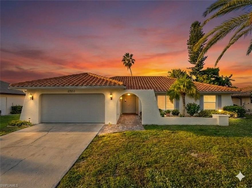 Discover this charming Spanish-style residence nestled on an oversized cul-de-sac lot, just minutes from world-class beaches and coastal attractions. This 3-bedroom, 2-bath, single-story home offers thoughtfully curated interiors designed for effortless Florida living. Open living and dining area highlighted by laminate and tile flooring, abundant natural light, and impact-resistant windows throughout for peace of mind. Features central heating and air, a convenient laundry area in the garage, and an attached 2-car garage. Sliding doors lead to a private courtyard retreat, where relaxation awaits with a ground-level spa surrounded by peaceful landscaped views.