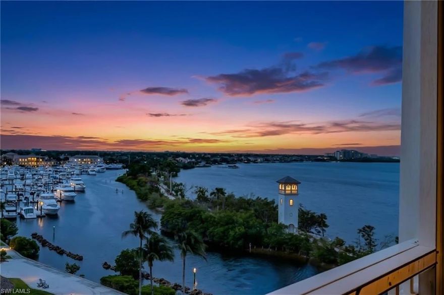 Welcome to refined coastal living in The Shores at Gulf Harbour Yacht & Country Club, where this sun-drenched three-bedroom plus den/office, three-bath residence offers over 2,800 square feet of thoughtfully curated living space. Reimagined with select walls removed to create a more open, flowing design, this exceptional condominium seamlessly blends sophistication, comfort, and effortless entertaining.

At the heart of the home, a beautifully remodeled kitchen makes a striking impression. Designed to gather and inspire, it features a massive center island adorned with Level 3 granite countertops, stunning backsplash, crisp white cabinetry, and stainless steel appliances. A separate built-in bar with a 150-bottle wine cooler elevates the space and convenient cabinet pullouts add both style and function.

The expansive main living areas are enhanced by diagonal tile flooring, creating a sense of movement and elegance throughout. Refined details such as Hunter Douglas window treatments, crown molding, plantation shutters, custom lighting, 8-foot interior doors, and a dramatic 12-foot sliding glass door further elevate the home’s aesthetic while framing captivating waterfront views.

The primary suite is a private sanctuary, complete with a cozy sitting area, two generous walk-in closets, and direct access to the lanai. The spa-inspired ensuite bath offers a soaking tub, walk-in shower, and elegant finishes, while electric automated shades provide effortless control of natural light. All carpeting throughout the residence—including the primary suite—has been newly installed, adding a fresh and luxurious feel.

Two additional bedrooms are thoughtfully positioned on the opposite side of the home, offering privacy for guests. One bedroom features its own ensuite bath with a shower/tub combination, while a third full bath showcases a beautifully appointed walk-in shower. The den/office, accessed through glass French doors, provides a quiet and sophisticated workspace with luxury vinyl flooring.

Guests are welcomed through a stunning foyer highlighted by custom lighting and designer wallpaper, setting an elegant tone from the moment you enter.

Step outside to the expansive screened-in lanai, where breathtaking sunset views unfold over the marina, harbor, and river. Watch boats glide by from the direct-access Gulf Harbour marina, creating a truly picturesque backdrop. Motorized hurricane shutters provide peace of mind, protecting both the lanai and water-facing sliders.

Residents enjoy access to a community pool, with optional private memberships available to experience the full Gulf Harbour lifestyle.