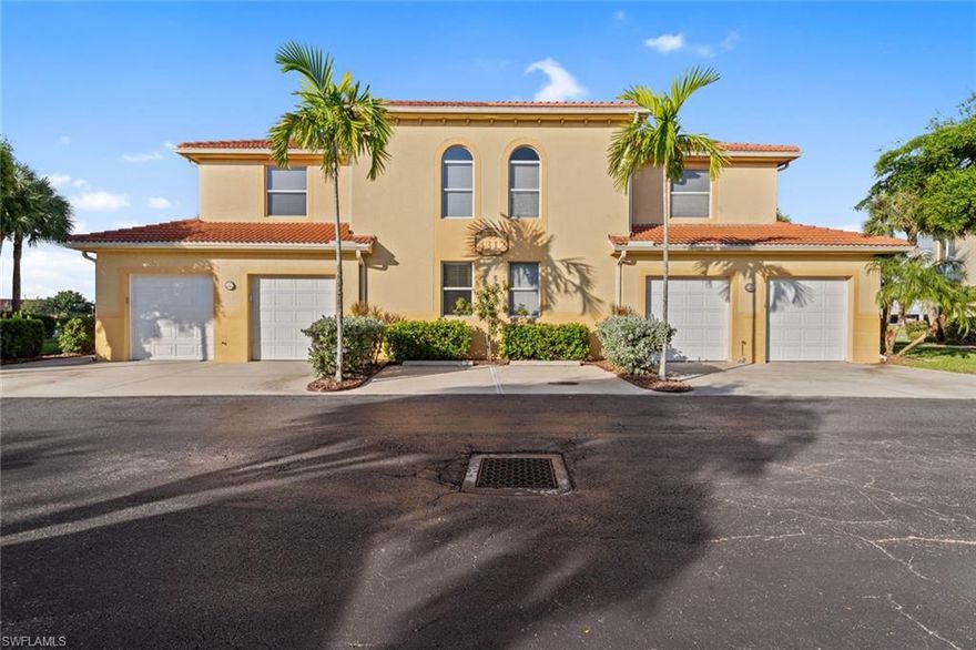 Located in the gated community of BellaSol, this first-floor residence offers comfort, convenience, and beautiful lake views. Featuring a practical open-concept floor plan, the home includes tile flooring in the main living areas and carpet in both bedrooms. The spacious kitchen provides plenty of cabinetry and a breakfast bar that opens to the great room, creating an easy flow for everyday living. Enjoy peaceful lake views from the living room, primary bedroom, and screened lanai. Additional features include in-residence laundry, a private guest bedroom and bath, and window coverings throughout for added privacy. The primary suite offers an ensuite bath and walk-in closet. Outside, this first-floor unit includes a private entrance, an attached one-car garage, a newer tile roof (2021), and hurricane shutters for peace of mind. Ample guest parking is conveniently located nearby. Set amid lush tropical landscaping, BellaSol features a 26-acre lake with a fountain and gazebo, a clubhouse with fitness center, and a community pool and spa—all within a quiet, gated setting offering excellent value and low-maintenance living.