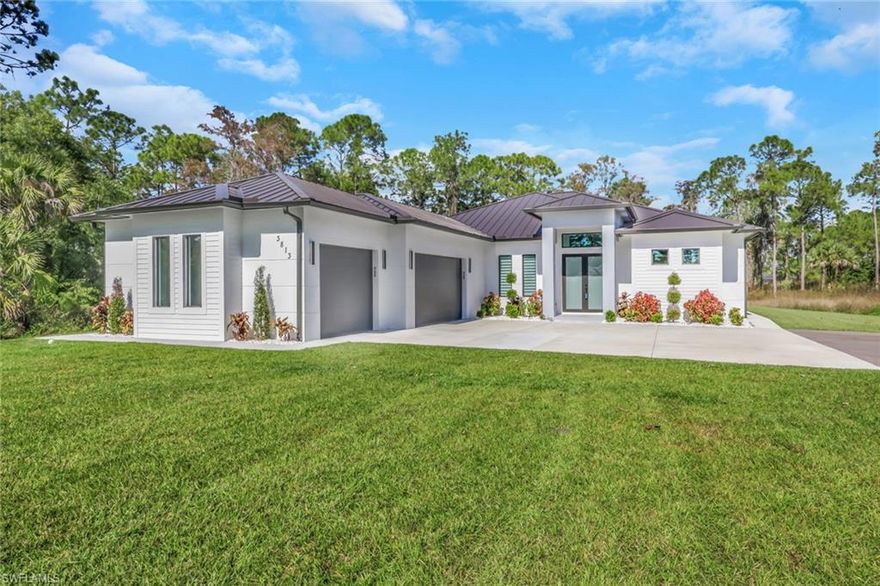 Step inside to a remarkable, open, light-filled home enhanced by premium finishes, stainless steel appliances, and thoughtful craftsmanship throughout. This new-construction home  boasts a durable metal roof and foam insulation, ensuring superior energy efficiency and year-round comfort. This luxurious home is sitting on 2.5 acres of 100% upland. With abundant land to expand, and a peaceful, natural setting just minutes from Naples’ world-renowned beaches, shopping, and dining, this property offers the perfect balance of luxury, privacy, and convenience. This is more than a home—it's a lifestyle.
***Incentive up to 2% buyers closing cost (subject to terms)***