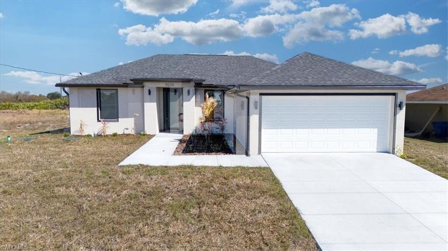 Discover the comfort and convenience of this newly built home located in LaBelle, Florida. Designed with efficiency, resilience, and everyday comfort in mind, the layout offers a balanced blend of functional living space and upgraded finishes that enhance both style and durability. Interior features include 9-foot ceilings, luxury vinyl flooring throughout, quartz countertops, and custom kitchen cabinetry with deep pull-out drawers for added storage and convenience. The home is equipped with hurricane impact–rated doors and windows, providing enhanced protection, energy efficiency, and peace of mind during Florida storm seasons. A modern front door enhances curb appeal, while the overall finish package delivers strong value at a competitive price point, ideal for buyers seeking quality without compromise. The interior living area is bright and inviting, flowing naturally into the kitchen and dining space to support daily routines as well as casual gatherings. Bedrooms offer comfortable, private retreats, and the bathrooms feature clean, contemporary finishes that integrate seamlessly with the home’s overall design. Conveniently located in LaBelle, the property is just minutes from local schools and provides quick access to Highway 80, allowing for easy travel to Fort Myers, surrounding communities, and Miami for weekend trips. This home presents an excellent opportunity for buyers seeking a new construction residence with hurricane-ready features, quality finishes, functional design, and a well-connected location.