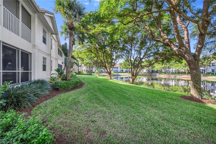 C12873 Impeccably maintained, 1st-floor residence offers a tranquil retreat with captivating lake views in the highly sought-after Bay Pointe neighborhood of Bonita Bay. The thoughtful, open floor plan evokes a feeling of airiness and includes 2 beds plus a den and 2 baths, complemented by new wood-laminate flooring throughout. The beautifully updated kitchen features a sleek, timeless design with stainless steel appliances and elegant countertops.  The spacious lanai beckons you to relax in comfort and boasts both sliding glass doors and electric hurricane shutters. This versatile space expands your living area and provides peace of mind with its storm protection features. This condo is ideally situated just a short stroll from the community pool, spa, and exercise room. Experience the true Bonita Bay lifestyle, complete with world-class amenities and the breathtaking natural beauty of Southwest Florida.