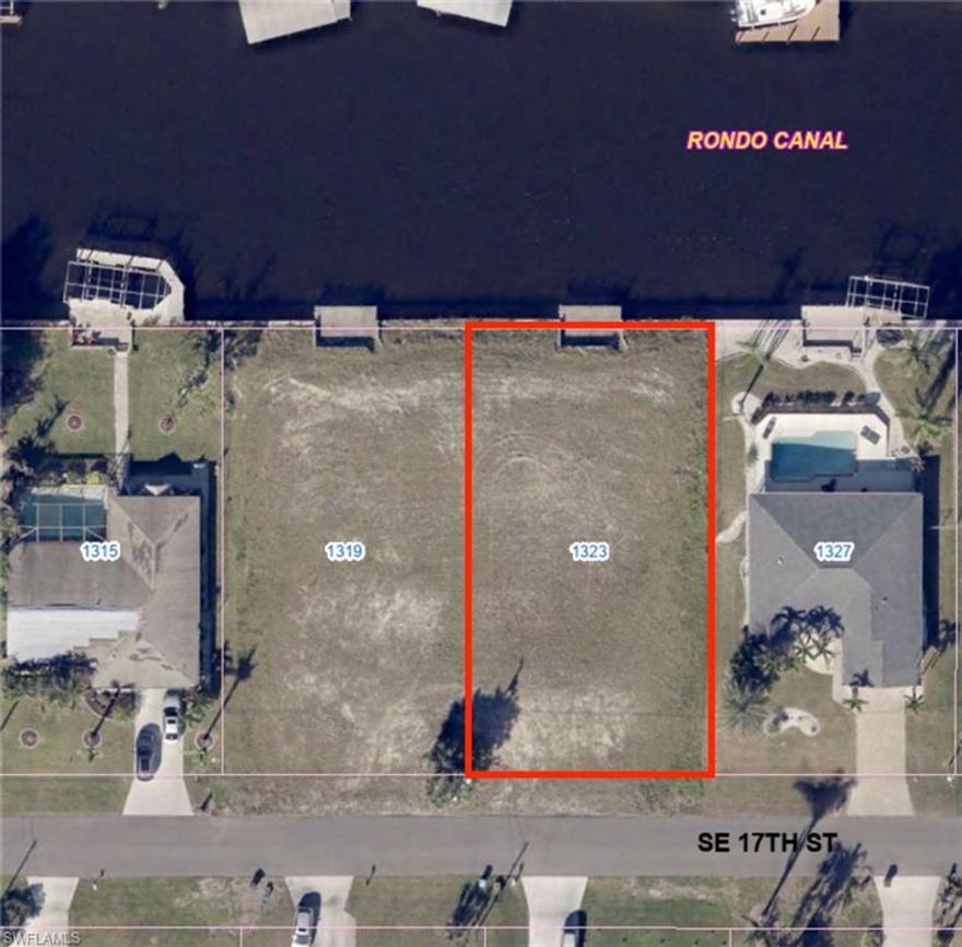 GULF ACCESS RESIDENTIAL OVERSIZE LOT.
Great opportunity to build your ideal home and live in your Florida dream in this unique Cape Coral waterfront community, vacation every day! This is one of few gulfs access vacant lot left in the neighborhood, 120’ wide canal with a concrete dock and seawall, conveniently located Close to all the amenities, banking, shopping, restaurants from casual to fine dining, theater, museums and entertainment. City Sewer and Water - Assessments is in & paid.