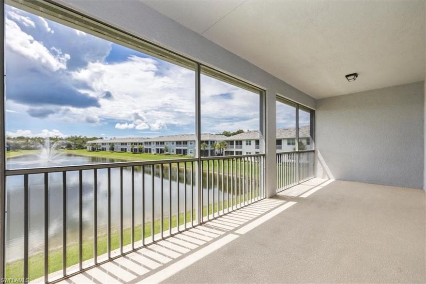 One or more photo(s) has been virtually staged, AI generated or rendered.  Minutes to downtown and the fabulous Gulf beaches!  Gated community! Spectacular long lake and fountain view with Western exposure! Never Lived in! Bright and Spacious great room plan with 3 bedrooms, 2 baths and large lanai overlooking the lake and fountain. Split bedroom plan with excellent closet space. Island kitchen open to the great room with a wall of sliders to the lanai. Enjoy a double garage and laundry room with storage, beautiful quartz counter-tops, tiled living area and carpeted bedrooms. Clubhouse with a gathering area & kitchen, pool, hot tub and exercise room.