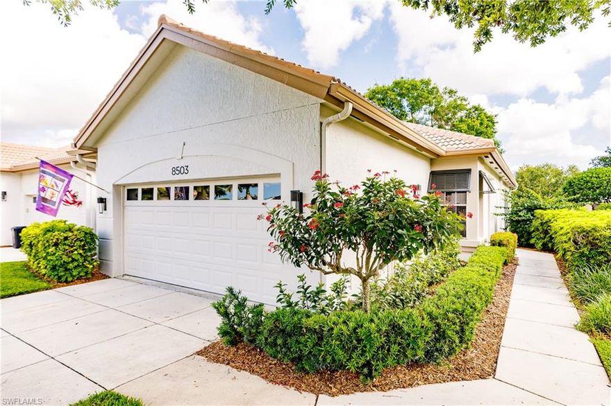 This is a unique opportunity to get a villa at Fairway Bend in The Vines with views of the lake and the 4th hole! 18 inch ceramic tiles throughout. Spacious 1,780 sf, 2 bedrooms with a den and a large lanai. 18 inch ceramic tiles throughout, new gutters and leaf guards (transferrable warranty), freshly painted in 2022, roof replaced in 2020. New awnings and exterior lighting. Hot tub and some furniture are negotiable. This villa won't last...come and see as soon as possible!