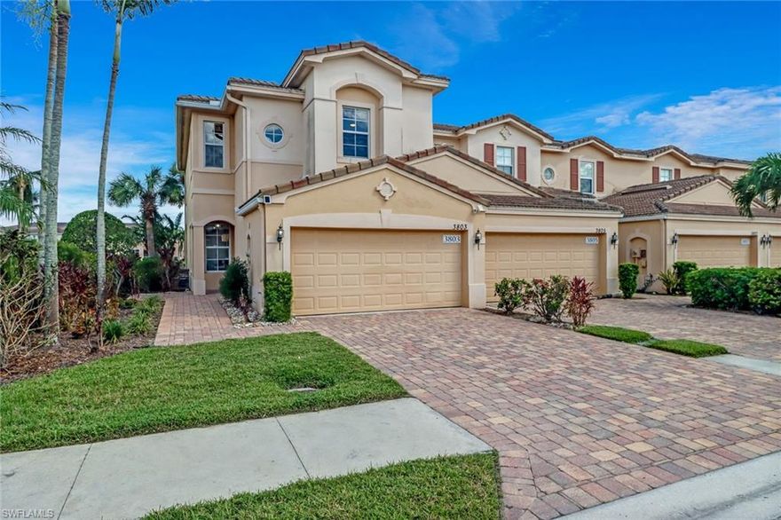 SPECTACULAR & METICULOUS LAKE VIEW Eastern Rear Exposure End Unit 3 Bed/2.5 Bath Townhouse with 2 CAR ATTACHED GARAGE - Location Location Location - NEXT TO CLUBHOUSE! This is a "like new" former builder's model.  Coming Turnkey Furnished with few exclusions.  Stunning First Floor includes 1/2 bath, dining room, family room, plus eat-in kitchen with bar counter - stainless appliances, granite counters and great light fixtures.  Off the family room is a newer extended screened in lanai to enjoy the amazing lake views.  Upstairs are 3 bedrooms & 2 Baths.  Fall in love with the peace of the spacious Primary Suite - walk in closet, lake views, attached bath with 2 vanities, corner tub, shower, makeup area.  Located in a gated community between the beaches and downtown Ft. Myers.   Amenities include community pool & hot tub, fully equipped gym, and play ground area.   This one of a kind is not going to last.  No flooding from Ian.