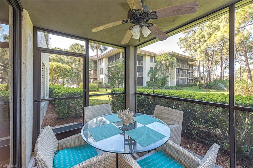 This property is an updated one-bedroom condominium in Wild Pines with new furnishings, accessories and electronics. Golf course and lake view. Perfect for vacation getaway or rental property. Property features granite countertops in kitchen, neutral tile throughout, interior recently painted. Furnishings and electronics less than one-year-old. In addition to the swimming pool, spa and tennis courts at Wild Pines, residents at Bonita Bay enjoy use of four waterfront parks, including beach park, 12 miles of scenic paths, pickle ball, bocce ball, canoeing, casual restaurant at marina, and many social events promoted by the Bonita Bay Community Association. Bonita Bay also offers five championship golf courses.