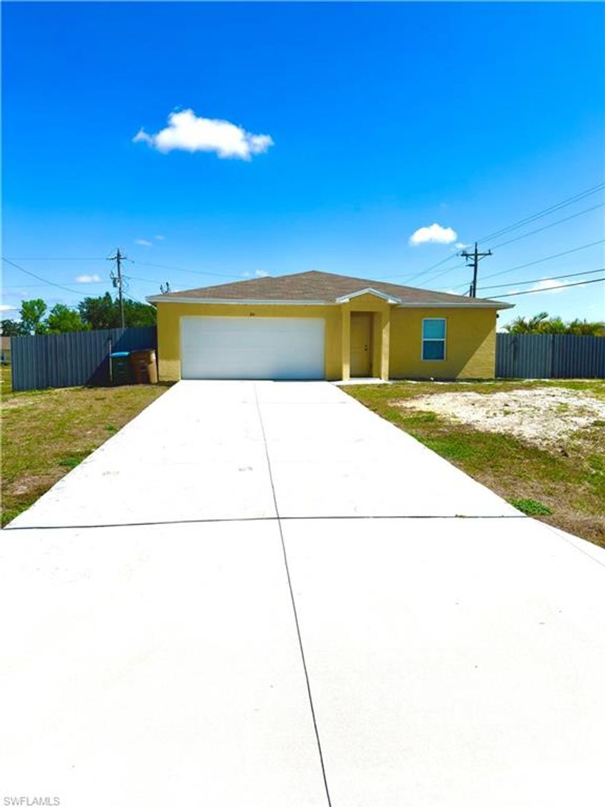 Built to the latest 2022 codes, this home offers maximum security and insurance discounts. Modern Luxury Construction with a $0 Utility Assessment!. Step into this HOME with a stunning 1650 sqft, located in the heart of Cape Coral in a corner lot. Designed with versatility in mind, this 4-bedroom, 2-bathroom residence features a highly desirable Flex Space—perfect for a high-speed home office, creative studio, TikTok Room or guest retreat. The open-concept heart of the home showcases a chef-inspired kitchen complete with sleek granite countertops, custom cabinetry, and a full suite of stainless steel appliances. The primary suite serves as a private sanctuary, boasting a spacious walk-in closet and a spa-like en suite with dual vanity sinks. Three additional well-proportioned bedrooms provide ample space for family or guests. Beyond the interior, enjoy the security of new construction built to the latest codes, a 2-car garage and a location that puts you minutes from the best of SW Florida. The best part? You can enjoy your new lifestyle without the looming worry of city water and sewer Utilities assessments, the seller ( who is very Motivated ) already paid in full more than $38,500 and cleared the path for an stress-free closing, representing an instant equity and a significant reduction in your long-term carrying costs on taxes. Just bring your keys and your vision! Move in with total peace of mind! ALSO Your buyer could receive a credit toward closing costs with a reasonable offer.