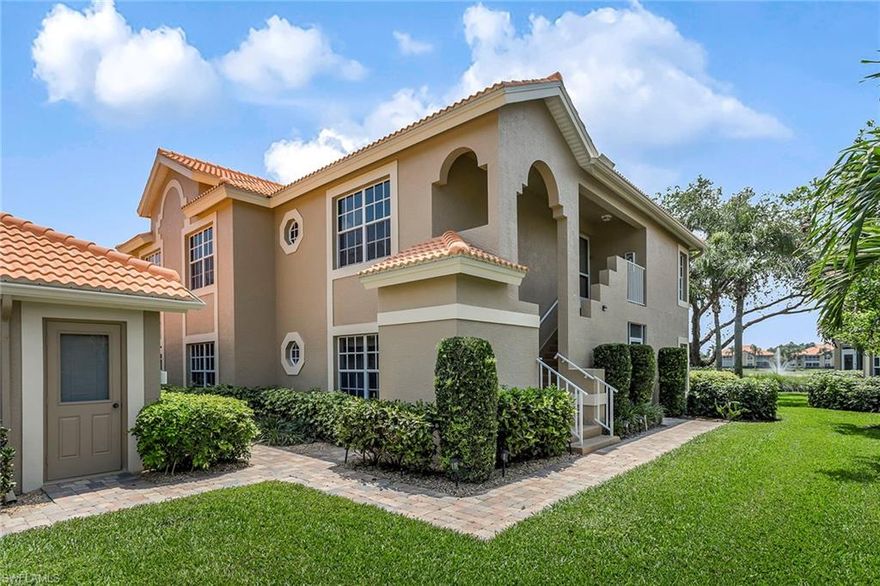 Welcome home to this beautiful second floor "Winchester" carriage home in Worthington Country Club. This property is light, bright, extremely clean, and ready for you to move right in. Featuring two bedrooms and two bathrooms plus a leisure room overlooking the sparkling lake with Southern exposure. This home features tile on the diagonal in the main living areas and the lanai. The kitchen is open with bar seating, white cabinets, and granite countertops. The master bathroom has been updated, and the property is being sold turnkey with beautiful furnishings. Worthington Country Club is a bundled community offering a distinctive lifestyle featuring a gated community with guard and gatehouse, a newly renovated championship 18-hole golf course, five lighted Har-Tru tennis courts, beautiful state-of-the-art clubhouse with dining, pub, resort-style pool, hot tub, fitness center, and outdoor cabana. Worthington Country Club is centrally located, offering easy access to Bonita Beach, Southwest Florida International Airport, world-class shopping, exquisite dining, and entertainment.