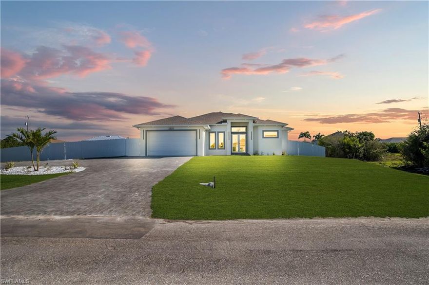Brand New Construction on a Rare Triple Lot in Cape Coral!

Welcome to this stunning new construction home offering 1,745 sqft of living area, thoughtfully designed with 3 bedrooms + den and 3 full bathrooms. This property combines modern comfort with exceptional outdoor space, sitting on an oversized triple lot a rare opportunity in Cape Coral.

The home features an open-concept layout, a beautiful outdoor kitchen, and a spacious paver patio area perfect for entertaining. Step outside to enjoy the 24' x 14' private pool, ideal for relaxing or hosting family and friends.

One of the most unique features of this property is the strategic placement of the home on one side of the lot, allowing full use of the remaining land. The extra space is perfect for RV parking, boat storage, or creating additional recreational areas, making it a great option for Airbnb or vacation rental potential.

The property also includes a U-shaped driveway, providing convenient access and the possibility to enter the side lot through a gated fence, maximizing functionality and flexibility.

Additional highlights include St. Augustine / Floratam grass landscaping, enhancing the home's curb appeal and outdoor enjoyment.

This property offers the perfect combination of modern living, investment potential, and expansive outdoor space in one of Cape Coral’s growing areas