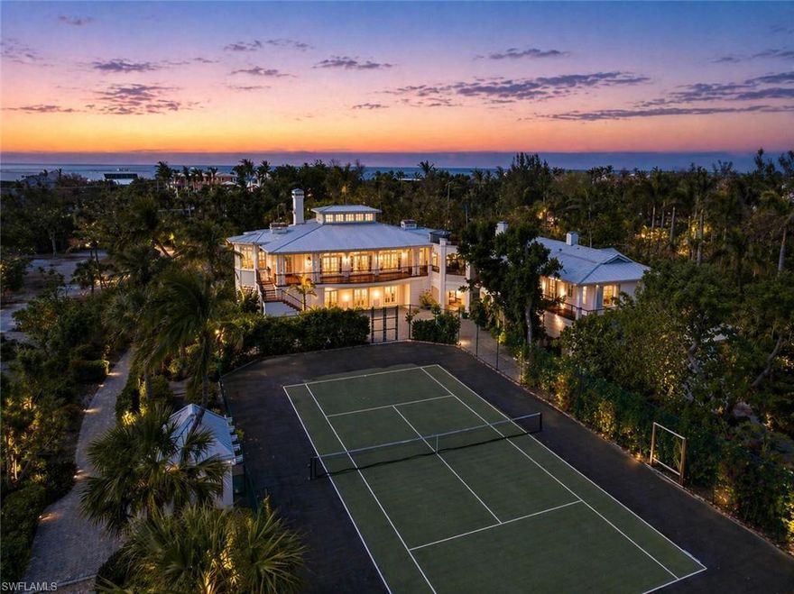 Presented with a new design vision by MHK Architecture, this extraordinary Captiva Island estate features concept plans to reimagine the existing residence, design a new coastal masterpiece, or expand by combining with the adjacent 1.5-acre estate lot to create a contiguous 5-acre compound unlike anything else on Captiva Island. A once-in-a-generation opportunity to own one of the island’s largest and most private bayfront properties - 3.5 acres of gated serenity with an existing custom built home that has never flooded, Gulf access, resort-style amenities, and exceptional privacy along the coveted Roosevelt Channel. Surrounded by unspoiled nature, the property offers direct Gulf access with private docks. Inside, the existing home showcases soaring beamed ceilings, rich wood flooring, and a dramatic beacon tower filling the great room with natural light. Thoughtfully designed for entertaining and easy island living, it offers a chef’s kitchen, formal dining, wood-accented den, private study, and flexible guest quarters. Two grand ensuite bedrooms serve as luxurious sanctuaries, complemented by an indoor wellness wing with travertine-lined pool, fitness room, and sauna. Outdoors, enjoy a tennis court, bocce court, firepit overlooking the bay, and a rooftop hot tub for starlit evenings. A three-car garage with workshop provides ample space for vehicles, storage, and all your waterfront essentials. With no HOA restrictions, the estate offers remarkable flexibility - whether envisioned as a family legacy compound, private coastal retreat, or trophy property of architectural distinction- where architectural vision meets natural beauty.**Some photos in this listing have been virtually staged to illustrate the potential use and layout of the space. Furnishings and décor shown are for illustrative purposes only and are not included in the sale.**