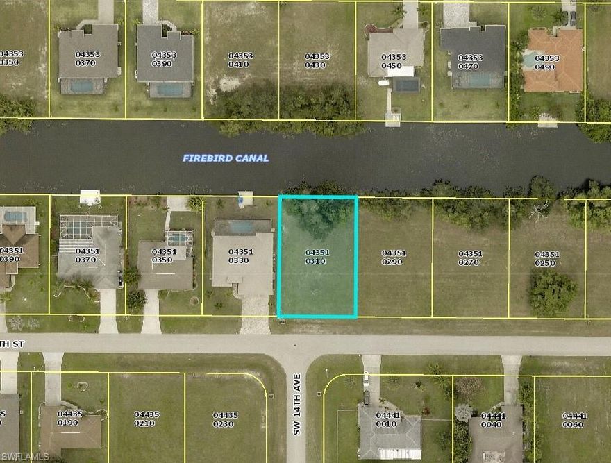 Don't miss the opportunity to build your dream home on this beautiful water-front lot located on the freshwater Firebird Canal in the sought after Southwest Cape Coral area. Enjoy the stunning Florida Sunsets from your lanai, and/or dock area on this Northern exposure lot. Location, Location! Located just off of Chiquita Blvd., between Veterans Pkwy. and Pine Island Rd. Enjoy miles of navigable canals. This lot is just a short car ride to the Pine Island/ Matalacha area, Punta Gorda, Charlotte Harbor, Boston Redsox & Minnesota Twins spring training facilities, International airport, Downtown & Central Fort Myers, Fort Myers Beaches, and Sanibel/Captiva Islands. Seller has additional lots, and lot packages available upon request, and currently has numerous lot home packages located in SWFL area that are currently under various stages of construction that are for sale. For more information please contact listing agent.