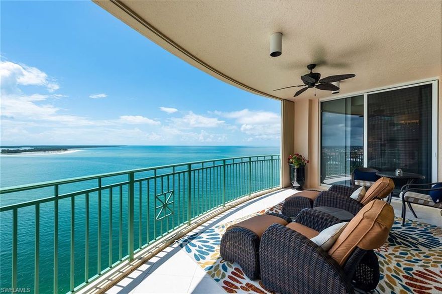 Ready for unparalleled panoramic views of the gulf, breathtaking sunsets and sea breezes daily? Look no further than this 17th floor condominium with southern and northern exposures from two balconies in the gated community of Cape Marco! Boasting three bedrooms, three bathrooms and 2,680 square feet of sophisticated living space, this turnkey-furnished residence has been designed with quality finishes. The open concept living area features floor-to-ceiling, impact-resistant glass sliders framing the captivating gulf views. The kitchen offers stainless appliances including a gas range and refrigerator, white cabinetry and a breakfast bar that seamlessly connects the dining area. Discover the spacious main suite adorned with new carpeting and its spa-like en-suite bathroom. The third bedroom features two custom-built, full-size Murphy beds allowing for an effortless transition between bedroom and living area. Living in Cape Marco, you’ll have access to a resort-style pool, spa, tennis, fitness, theater, social rooms, 24-hour security, fishing pier and beach access. Other perks include new blinds in bedrooms, new water heater, reverse osmosis system and two garage parking spaces.