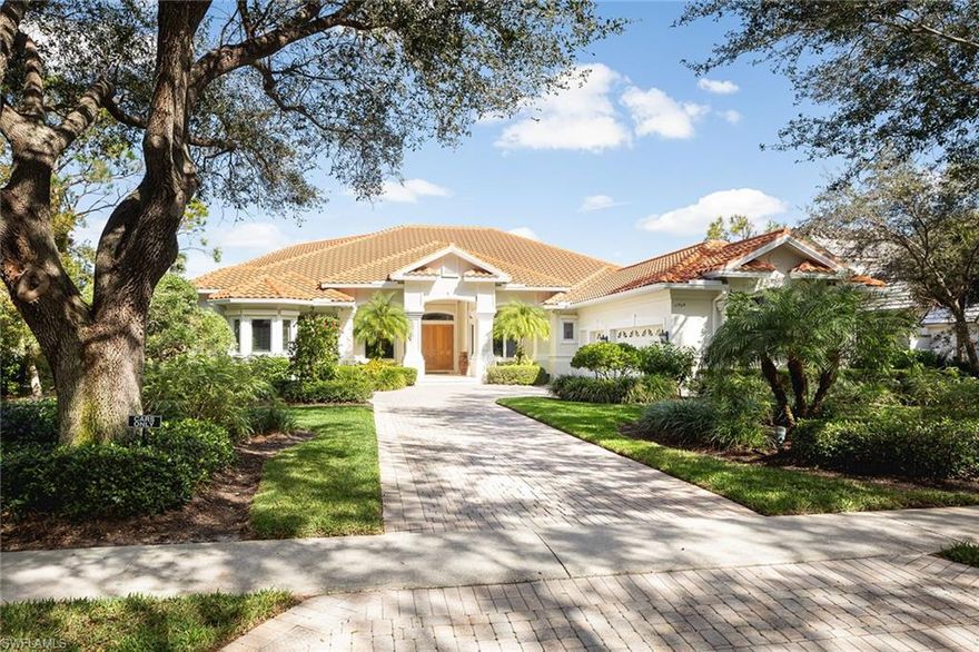 Timeless elegance in this majestic, quality home with a prime location 4 homes away from the clubhouse describes this sprawling home. Immediate golf is available. This fabulous home, recently painted with a newer roof and picture frame lanai cage, overlooks a sparking lake with a golf course view as a backdrop with very few homes in sight.  Overlooking the 15th hole, this home offers ultimate privacy with broad lake views separating the home from the golf course. Loaded with architectural details, this beautiful home sparkles and offers super-sized and open rooms, sprawling lanai,  fabulous mitered windows overlooking the views, travertine floors, zero-edged disappearing sliders in multiple locations, whole-house generator, huge three-car garage with epoxy floors, massive laundry room and essentially a second primary on the second floor with lovely balustraded balcony. Meticulous condition throughout completes the package. Collier’s Reserve is an intimate community with only 224 homes less than 2 miles from Vanderbilt Beach. Collier’s Reserve natural beauty nestled on 450 acres was recognized as the world's first-ever Audubon Signature Sanctuary.