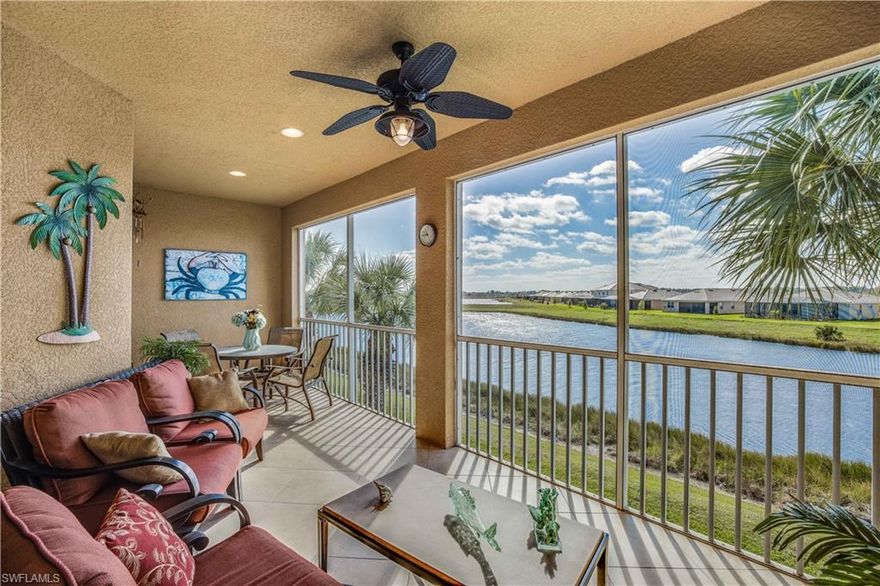 WITH 2275' OF LIVING AREA and 12' HIGH CEILINGS, THIS CONDO LIVES LIKE A SINGLE FAMILY HOME offering 3 Bedrooms + DEN, 2 Baths, & a Single Car Garage! NEW ROOF & RAIN GUTTERS ADDED IN 2020! This gorgeous vantage point offers SUNNY, SOUTHERN LAKE VIEWS & GORGEOUS SUNSETS! Enjoy a wide-open feel with HIGH VOLUME CEILINGS & lots of windows. You'll LOVE the large lanai with WARM SUNSHINE TO BASK IN DAILY! This home offers a HUGE OWNERS' SUITE, roomy guest bedrooms, CROWN TRIM & UPGRADED fans & lighting. An amazing LARGE KITCHEN with wood cabinetry, GRANITE counter tops, 2018-Samsung appliances, & SPARKLING LAKE VIEWS! Ashton Oaks has its own HEATED POOL/SPA WITHIN THE COMPLEX! Enjoy fitness, tennis, pickle ball, resort style pool & more at the Town Hall Amenities Center. River Hall Country Club has announced a new amenity coming soon which will include a pool, poolside bar, cabanas & more for Country Club Residents & Members only. This will give you 3 pools to choose from when you're ready to soak up some sunshine! Just 6 miles East of I75, fine dining, entertainment, shopping & a short drive to the amazing Downtown River District! COME SEE THIS 2275' CONDO~AN UNBEATABLE VALUE!!