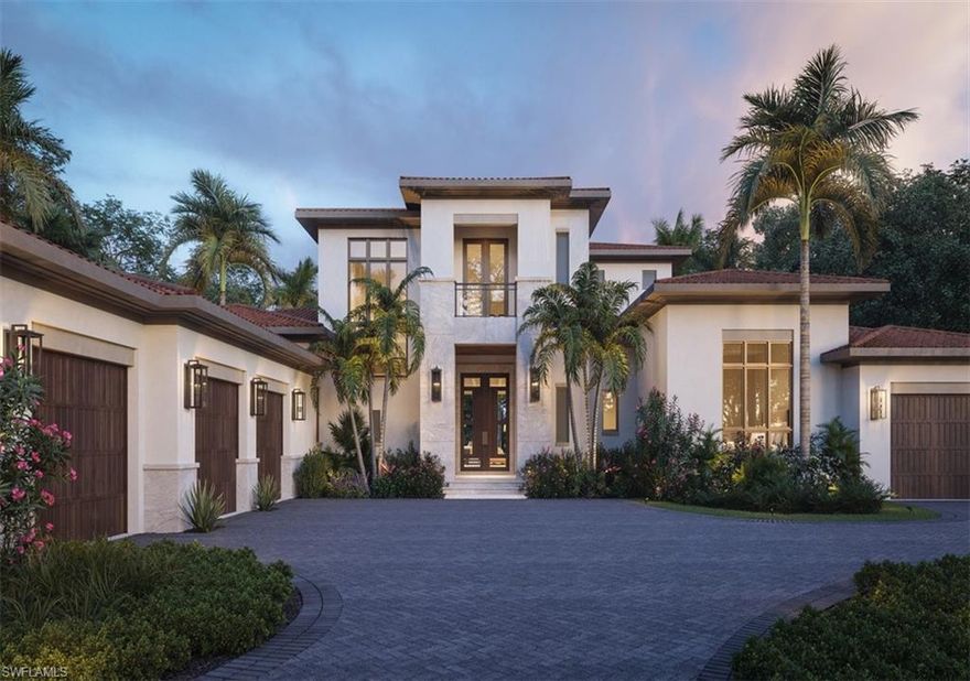 GOLF MEMBERSHIP AVAILABLE IMMEDIATELY.  New Construction, The Sardinia Model by London Bay Homes, is due for completion in Summer of 2025.  This grand two-story estate living with spectacular golf course vistas located in the desirable maintenance-free neighborhood of Cortile, has 4 bedrooms, 6 bathrooms and a 4-car garage.  Overlooking the golf course, the great room features 10 ft. center opening sliding glass doors and flows into a gourmet kitchen and dining area.  The floor plan devotes an entire wing to the master suite and private study. The master suite offers generous size walk-in closets and a bedroom with French doors that open to a private retreat.  A sprawling outdoor area that includes dining, kitchen and living spaces that are adjacent to a resort-style pool, spa, and firepit, will provide endless enjoyment.  A grand staircase leads you up to the second-floor loft that includes a balcony and a wet bar, as well as a family room and two additional guest suites.  Additionally, the home’s elevator provides access to the second floor.