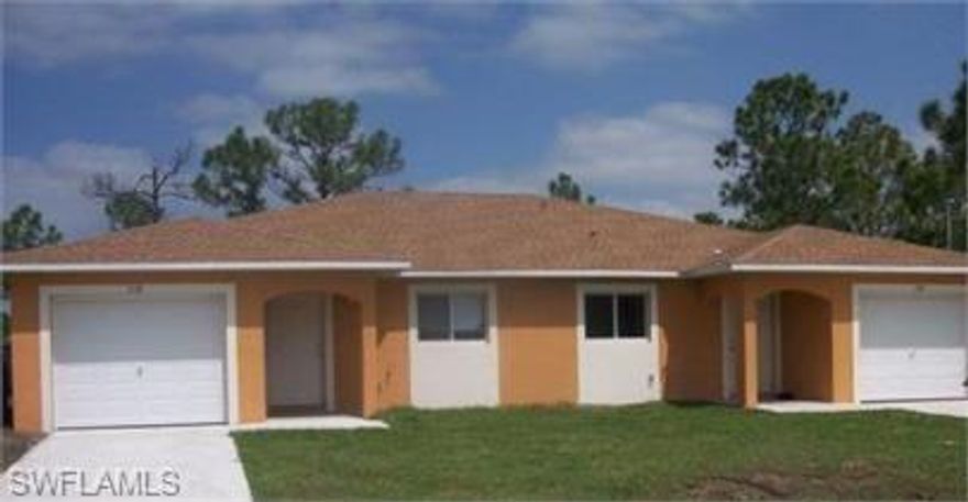 Spacious three bedroom, two bath plus garage duplex in Lehigh Acres. Open layout with the kitchen overlooking the living room. Washer and dryer hookup in the garage. Conveniently located near Joel Blvd, shopping, schools and restaurants! New Roof-2023, Unit 111- New AC