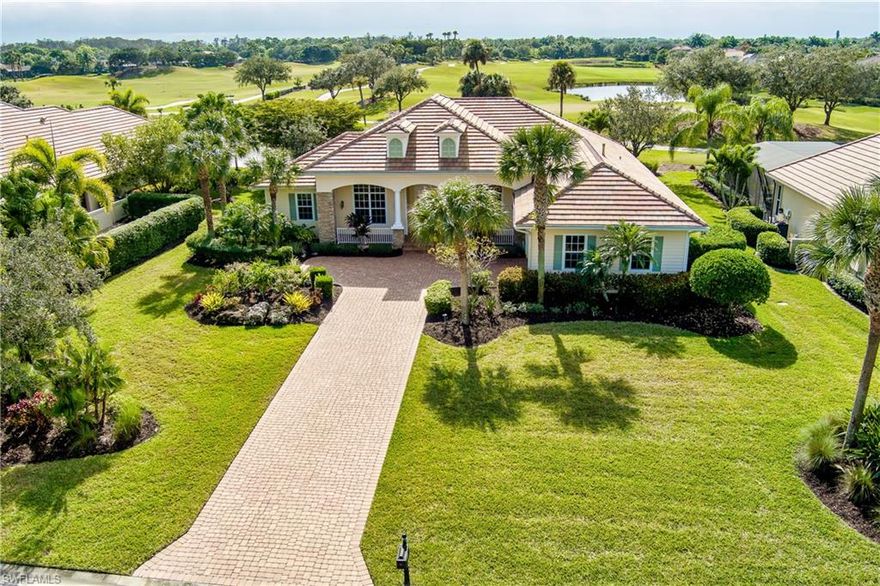 Setting on a large lot with a gorgeous view of a lake and the 10th green of the Old Orange golf course, this beautiful home built by Wyman Stokes has all the features you want in a Florida vacation home.  As you enter the front doors, the first things you notice are the high ceilings and incredibly open floor plan.  With a large private den/office, 2 ensuite guest bedrooms, large outdoor living area with fireplace and TV viewing area, pool and spa, this home is perfect for enjoying SWFL's warm winters as well as entertaining friends and family from up north.  Best of all, the house is being offered turnkey furnished!  All you have to do is show up, unpack your suitcase and start enjoying all the wonderful amenities Verandah has to offer like 2 championship golf courses, 5 Har-Tru tennis courts, 4 pickleball courts, bocce, kayaks on the Orange River, 9 miles of walking and biking paths, casual dining at Blossoms or more formal dining at the beautiful River House restaurant.  If you want to own a piece of paradise, make your appointment today.  This one won't last long!