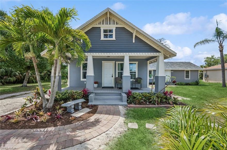TWO HOUSES FOR THE PRICE OF ONE! This charming historic property features a 2-BR, 1-BA main house with a second-story loft, plus a separate 1-BR, 1-BA guest cottage. Both homes are move-in ready with fresh interior and exterior paint (2025), new roofs (2022), new hot water heaters (2022), and new GE ranges (2025). The vintage hardwood floors in both homes add warmth and character throughout. The huge side yard offers endless possibilities. No HOA fees or restrictions. You’ll be within walking distance of public tennis courts, kids playground, Fort Myers Golf Course, and several fantastic restaurants. Important Note: This property is not in a flood zone and had absolutely no water intrusion from recent hurricanes.