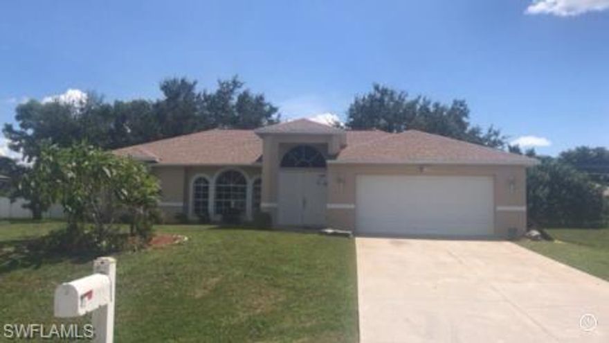 Beautiful Cape 3 bedrooms ,2 bath, 2 Car garage, sprinkler system, brand new dimensional shingle roof, freshly painted, screened lanai, clean inside, washer and dryer included. Appliances as is.