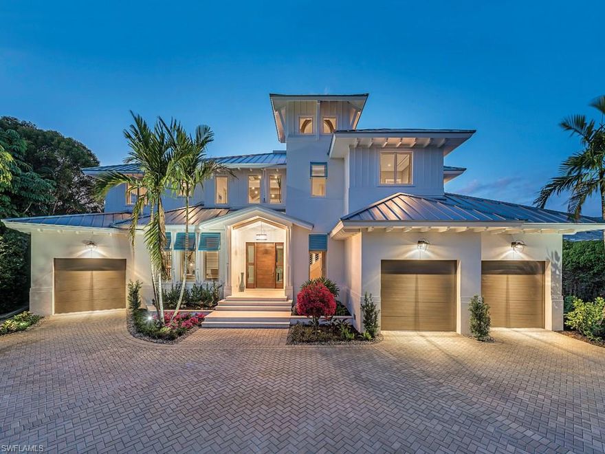 Park Shore’s most prestigious custom retreat crafted by Naples' finest artisans is now available. Penned
by famous architect Matt Kragh and constructed by renowned Waterside Builders, the Old Florida style home
has been masterfully completed by award-winning Lisa Ficarra of Ficarra Design Associates. Boasting
soaring ceilings and a relaxing open floor plan, the cul-du-sac setting promises peaceful privacy. Wide open floor plan with Legno Bastone floors flows seamlessly for easy living from the kitchen to the master wing. The master wing is truly custom with a pecky Cypress backdrop in the bedroom with a Mother of Pearl and shell stone floors and walls adorning the oversized master bathroom. Three 2nd floor bedrooms with stylish bathrooms en suite. A 200’ wide rear yard-outdoor living area is ideal for entertaining with a full outdoor kitchen, grille, dramatic fireplace with oversized pool and spa bathed in western exposure sun. Ficarra Design delivers an unsurpassed turnkey vacation home in one of Naples’ finest luxury communities. This luxurious retreat is ideally located close to the Waterside Shops, Venetian Village, the beach, boating and all that makes Naples paradise.