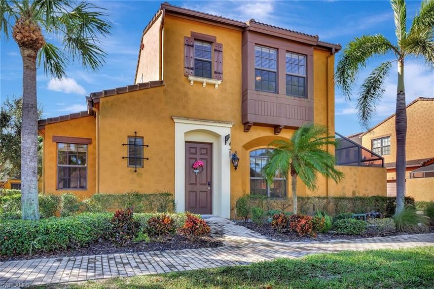 This meticulously maintained, furnished, move-in ready, end unit Casita with park-like views, featuring two bedrooms, 2.5 baths, a spacious, private, screened lanai and a two (2) car garage with ample storage space can be your winter retreat, investment opportunity, or full-time residence. Located in "Paseo", a centrally located, award-winning, five-star RESORT-STYLE community with Mediterranean style architecture, lush landscaping, tranquil ponds, lit fountains, and beautiful green spaces. This Cordova casita offers a single-family lifestyle with condominium benefits. Unlike traditional condominiums, this home does not share a primary living wall with an adjoining neighbor. Unit is perfectly situated steps away from a park offering pickleball, volleyball, grills, and two shaded tiki huts. Features include an open concept living plan with eat-in kitchen offering stainless appliances and granite countertops, pull out shelves on the lower cabinets, a walk-in pantry, separate dining area, and living area that opens to a spacious screened lanai. The second floor boasts a large primary bedroom with walk-in closet, ensuite bath with dual sinks, a large walk-in shower, and a relaxing soaking tub. Also on the second floor is a large hall desk, a second ensuite bedroom, and laundry. Recent updates include, heating and cooling system replaced in August 2024, new Coretec flooring on stairs and 2nd floor hallway 2023, new "Led" can lights in 2024.
 The Village Center at Paseo offers a vibrant lifestyle for all ages, with amenities and activities that cater to diverse interests and preferences, creating a community for everyone. Among the array of wonderful amenities and social activities, enjoy a breathtaking resort-style pool complete with Tiki bar grill offering delicious food and a large variety of drinks and cocktails, a lap pool, a kiddie splash area. Amenities also include a fully equipped fitness center, a spa and beauty salon, a Pub, a Bistro offering upgrade dining, a library with Internet and an ample selection of books, six Har-Tru tennis courts, pickleball courts, bocce courts, and a movie theater. All of this within minutes to I-75, Fort Myers International airport (RSW), great restaurants, supermarkets, beaches and all the services that you may need. Visit the community website at mypaseo.life to tour the fabulous amenities! Pleaae click on the 360 walk tour link for a walkthrough of the home.