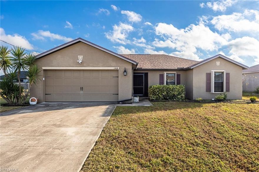 Incredible Opportunity in Highly Sought-After SW Cape Coral!  
This 2015 LGI-built home offers an assumable VA loan at an exceptionally low 2.625% interest rate, providing tremendous long-term savings for the next homeowner.

Featuring 3 bedrooms, 2 baths, a 2-car garage, and over 1,522 sq. ft. of living space, this bright and airy home blends comfort, style, and peace of mind.

Key Upgrades & Peace-of-Mind Features:
2024 New Roof

Brand-new hot water heater

Hurricane shutters 2022 on every opening (added protection + potential insurance savings)

Zone X – No flood insurance required

City utilities installed, assessments still owed please check attachment document for the payoff regarding the remaining amounts from the City of Cape Coral.

Interior Highlights:
Step inside to soaring cathedral ceilings and a spacious great room that flows seamlessly into the kitchen—perfect for entertaining or everyday living.
The kitchen features:

Granite countertops

New stainless-steel appliances

Wood cabinetry

Island/breakfast bar


Adjacent dining area
interior was freshly painted 

Primary Suite
The private primary suite includes:

Walk-in closet

Walk-in shower 
Inside laundry with washer and dryer

Two guest bedrooms share a full bath in this desirable split-bedroom layout.

Seller is offering flooring allowance up to $3500.

Outdoor Living
Large sliders open to a covered lanai and open overlooking a fully fenced, landscaped backyard—ideal for pets, play, or simply relaxing. There’s plenty of room to add a pool and 
Screened front porch.

This home offers exceptional value, modern upgrades, and a prime SW Cape Coral location. Schedule your tour today!