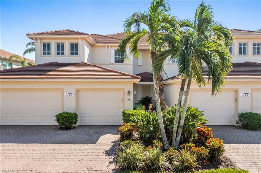 NO FLOODING OR POWER LOSS DURING HURRICANE IAN!! Beautiful 3/2 coach home in the serene community of the Verandah with tons of old Florida charm. This 2nd floor unit has had many updates. New roof in 2020, new A/C in 2021, new vinyl plank flooring throughout the main living area including the kitchen, new countertops, backsplash, refrigerator and dishwasher in the all white kitchen, updated fans, lighting, bathroom & kitchen fixtures, toilets, front door w/digital keypad, Google thermostat (both the door keypad & thermostat operated via mobile phone), complete home water softener & filtration system, new lighting, & freshly painted throughout entire home. The Verandah is truly Resort Style Living & offers a state of the art fitness center, 2 swimming pools, 3 restaurants, 2 championship golf courses, 8 new pickleball courts, 5 Har-Tru lighted tennis courts, bocce, free kayak use on the Orange River, 2 dog parks and 9 miles of jogging/bike trails, plus WIFI/cable, sewer & water are included in the HOA fees. Community pool right next door! Have a glass of wine on your lanai overlooking the lake & golf course.. You have been formally invited to partake in a lifestyle like no other ...