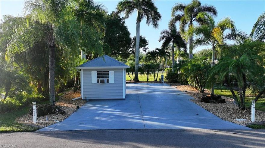 Welcome to Lot B79 in Cypress Woods RV Resort, one of Fort Myers’ premier gated resort communities. Offered at $154,999, this oversized pie-shaped lot features a rare lake view, exceptional privacy, and mature tropical landscaping that creates a peaceful and inviting outdoor retreat.
Designed for comfortable RV living and entertaining, the property includes a 12x16 hardtop gazebo with electric service, a painted concrete slab, extended paver areas, decorative rock landscaping, and an impressive collection of Royal Palms, Christmas Palms, and Pygmy Palms. The spacious lot configuration provides additional outdoor living space and a private setting rarely found within the community.
An unfinished accessory building is already equipped with water plumbing and electrical service, offering an excellent opportunity for customization to suit your individual needs. Whether envisioned as a hobby space, storage area, or future finished retreat, the groundwork is already in place.
Cypress Woods RV Resort welcomes Class A motorhomes, fifth wheels, and Class C coaches and offers an extensive selection of amenities, including two heated pools and spas, pickleball, tennis, shuffleboard, billiards, a fitness center, clubhouse, and an active social calendar. Quarterly HOA dues of $1,087 include water, sewer, internet, lawn care, and full access to resort amenities.
Conveniently located in Fort Myers, just minutes from beaches, golf courses, shopping, dining, and entertainment, this property offers an outstanding opportunity to enjoy the Southwest Florida lifestyle in a highly sought-after RV resort community. Rare lake views, abundant privacy, and endless potential make Lot B79 a must-see property.