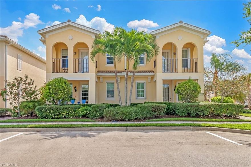 You'll love this stately townhome with 3 beds and 3 full baths in the highly desired, community of Verona Walk. This townhome offers Tile on the diagonal, stainless steel appliances, granite countertops, spacious closets, recessed lighting throughout, a two car garage, and a beautifully large courtyard area. You also have your own laundry room with nice washer and dryer, gives the appearance of two masters upstairs each with their own bathroom and a lovely front porch with Lakeview from the master. Verona Walk offers 24 hr. guarded gated entry, lighted tennis, bocce ball, basketball and pickle ball courts, resort-size community Lagoon pool, lap pool, tot lot, miles of waterways with venetian style bridges, 24/7 gym. Town Center has a post office, restaurant, ice cream shoppe, hair salon, car wash, gas station, library, computer center, ballroom, card rooms, and a full-time activities director. Convenient to both Naples and Marco Island beaches, shops, fine dining. 30 min to airport. LOW HOA! EXCELLENT RENTAL HISTORY!