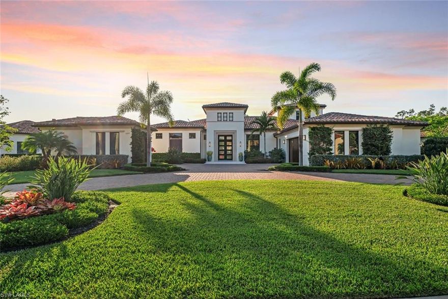 Welcome to this magnificent estate in the desirable Cortile community! This luxurious residence features a heated saltwater pool and spa, a built-in fire pit, and a tongue-and-groove lanai with roll-down screens for ultimate relaxation and entertainment. The chef’s kitchen is equipped with premium Wolf appliances, while the great room showcases an impressive entertainment wall with custom lighting and intricate ceiling details. Expansive 10-foot impact sliders open up the space beautifully, bringing the outdoors in. Each bathroom is elegantly designed with floor-to-ceiling custom tile and quartz countertops, exuding sophistication throughout. Enjoy a whole-home Sonos sound system, smart home automation, and an upstairs loft complete with a wet bar. This home is packed with stunning details and high-end finishes for an unparalleled living experience. In the award-winning community of Mediterra featuring two Tom Fazio championship golf courses, gel pickleball courts, Har-Tru tennis, state-of-the-art fitness and a private beach club. Enjoy convenience of your toes in the sand and golden sunsets at Mediterra's fully renovated private beach club along the Gulf of Mexico. Imagine arriving having your car valet parked, and lounge chairs and umbrellas waiting for your arrival or set up upon request. With 10,000 square feet of space, the upper level offers indoor and alfresco dining, a full bar, swimming pool along with lockers and dressing areas for changing. Spend the day and enjoy dinner while watching the sunset in the distance. Discover Mediterra where you can have it all!