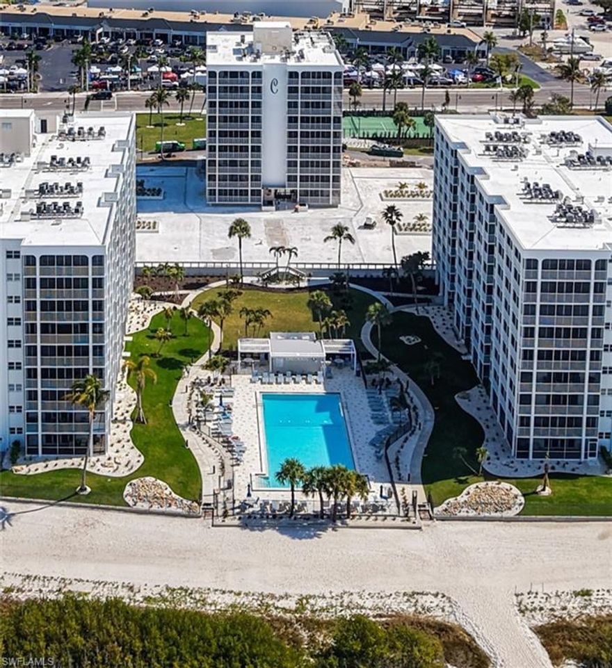 Right on the BEACH!  Move right into this two-bedroom, two full bath, absolutely beautifully decorated turnkey home.  Located at the South End of Fort Myers Beach. Right across the street from Santini Plaza and CVS which makes your life easier when wanting to dine out, do some clothes shopping or enjoy the Farmer's Market.  As you look at the pictures you will see the warm and welcoming home this will be.  Seller has planned, also for your comfort, the installation of NEW Hurricane Sliders inside and also Sliders on the Lanai for further protection from rain and wind so you can sit on the Lanai and enjoy the views.  New GFI's and Light switches have been installed.  When you're ready to enjoy the Pool or the Beach, it's just a few steps away.  The Landscaping around the Condo and pool is all new.  You can also enjoy a game of Tennis, or Pickle Ball, on the new court.  Not only is there a heated pool that you can relax and look at the beautiful Gulf, but it is also keyed for residents only.  There is also an Exercise room, a Social Room and an Activity Calendar to keep you busy and meet the great residents of Creciente.  A Grilling area is also available to residents.