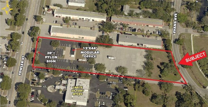 2.8 acres improved car lot extends from Fowler Street to Evans Avenue, is part of the 6.89 acres Southside Business Park Plat, located between Colonial Blvd and Winkler Avenue. Offering includes a 12’X44’ Modular Mobile Office and an improved Car Lot for 184 cars, partially stripped. Zoned CI, Commercial Intensive-City of Fort Myers, ideal for a Car Dealership, an Auto Repair shop, or combination of the two.