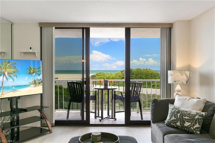 True paradise is found for you in this highly sought after area on Marco Island Beach northend Tigertail. This condo has spectacular views of the Gulf of Mexico with pristine sandy beach, swaying palms, tropical breezes, while watching the dolphins play. This furnished condo has two-bedroom, two full bath, spacious family room and modern kitchen. Perfect for entertaining guests with spectacular sunsets every evening. The vibrant atmosphere and laid-back vibes make it perfect for enjoying barefoot strolls on the sand, collect seashells or sipping cocktails on your private balcony. With direct beach access and super location to fine dining and shopping, every day feels like a vacation. Don't miss the opportunity to own your slice of paradise on Marco Island beach.   South Seas community includes gated 24/7 staffed entry, pickleball, tennis, social bocce, thousands of feet of bay front with boat docks, and a super location close to some great restaurants. You have undercover parking, a fitness room, on site management. Great investment property which allows weekly rentals for maximum income.