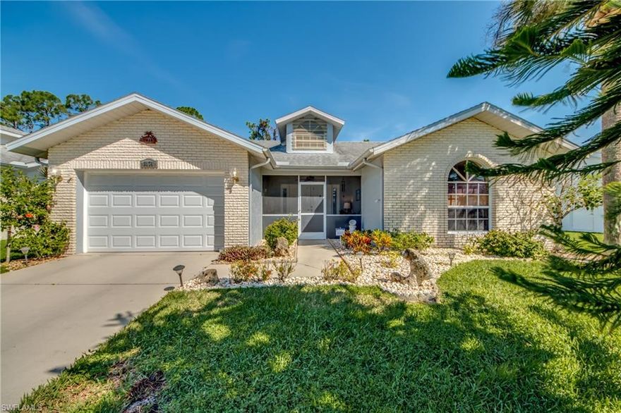 BEAUTIFULLY MAINTAINED HOME WITH NUMEROUS UPDATES, MOVE-IN READY, AND PRICED TO SELL NOW!!  Split Bedroom Floor Plan, Formal Dining Room, Inside Utility Room with space for lots of storage, Car + Cart Garage, and Large Lanai that boasts Acrylic Windows for year round use plus a portable AC unit.  A charming screen porch graces the front of the home with its Double Door Entry.  Situated on a very private lot with a tranquil view of the woods and the many birds.   MAJOR UPGRADES INCLUDE: HURRICANE SHUTTERS 2008, HOME REPIPED AUG. 2018, NEW LAMINATE FLOORING 2016, BRAND NEW CARPET IN BEDROOMS + DINING ROOM-AUG. 2018.  KITCHEN REMODELED WITH ALL NEW KITCHEN CABINETS, BEVELLED EDGE COUNTER-TOP, NEW FAUCET AND GARBAGE DISPOSAL-ALL APPLIANCES HAVE BEEN REPLACED-REFRIGERATOR + DISHWASHER ARE APPROX. 3 YEARS OLD.  GE WASHER + DRYER NEW 2018.  MASTER BATH SHOWER RE-TILED 2016, NEW HIGHER COMMODES 2016.  AC REPLACED 2012-ALL NEW DUCT WORK REPLACED IN 2015.  ROOF REPLACED 2005.  Lanai/Family Room not counted in under air square footage.  ALL FURNISHINGS AVAILABLE OUTSIDE OF CONTRACT.  DON'T MISS OUR VIRTUAL TOUR!