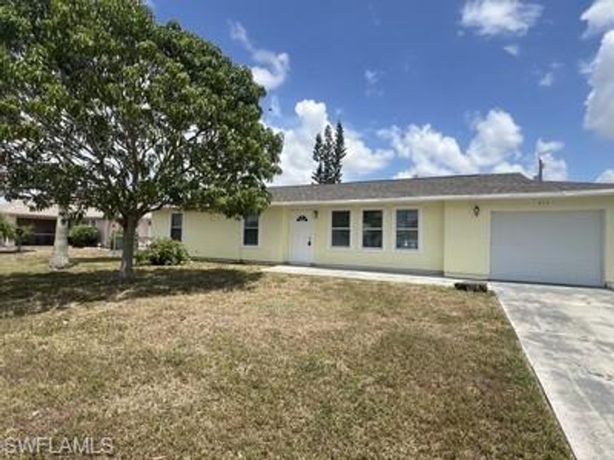 Cozy 3 bedroom, 2 bathroom home conveniently located off Santa Barbara Blvd, just minutes from shopping and the Veterans Bridge to Fort Myers. Features include a one-car garage, washer and dryer hookup, and a fenced yard. Annual lease only. Tenant responsible for all utilities and lawn care. 2 pet maximum.