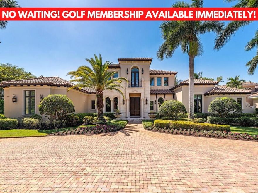 located in the Beautiful Mediterra Golf & Country Club. GOLF MEMBERSHIP AVAILABLE IMMEDIATELY! One-of-a-kind, majestic estate nestled on an impeccably manicured lot in Ravello at Mediterra! A gallery foyer leads to the spacious formal dining room & formal living room highlighted by intricate ceiling moldings, an elegant fireplace & wet bar. The open layout of the gourmet kitchen allows for seamless meal prep around a large center island with top-of-the-line built-in appliances, gas range & beautiful wood cabinetry. Enjoy tropical views surrounding the breakfast nook and family room. The primary suite feels like a sanctuary with a sunlit reading nook & rich wood floor. A soaking tub overlooking a tropical garden, a walk-in shower, and his & her vanities complete the updated spa-inspired primary bath. Ascend the grand staircase or ride the private elevator to the second-story loft area. Guests will feel all the comforts of home in the guest suites & comfortable loft gathering space. Host friends by the summer kitchen, outdoor gas fireplace & covered dining spaces while enjoying captivating views of paradise encapsulating the open-air pool deck with spillover spa, lush landscaping & fabulous golf course views in every direction. Whole Home Generator. Mediterra is a prestigious luxury golf & country club community featuring Two championship Tom-Fazio golf courses for avid golfers, multiple tennis courts, pickle-ball & bocce, fitness center, pristine bike & jogging trails, and luxurious dining at the private country club restaurant. The Mediterra Beach Club offers an escape to a 10,000 sq. ft two-story private oceanfront paradise on the Gulf of Mexico. Featuring a restaurant & bar that serves members via indoor & outdoor dining, this private facility boasts a heated swimming pool, a sundeck, and cabana beach service for chairs, umbrellas & refreshments. NEWLY RENOVATED PRIVATE BEACH CLUB OPENING SUMMER 2024—The Mediterra Beach Club offers an escape to a 10,000 sq. ft two-story private oceanfront paradise on the Gulf of Mexico. Featuring a restaurant & bar that serves members via indoor & outdoor dining, this private facility boasts a heated swimming pool, a sundeck, and cabana beach service for chairs, umbrellas & refreshments.