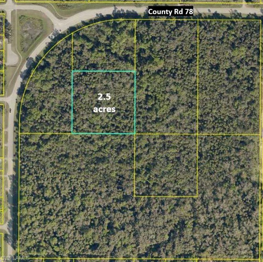 2.5 ACRES, this Parcel has no direct road access to CR78, therefore should be purchased with the additional adjoining acreage Parcels that are listed.  Great location 5 MINUTES TO DOWNTOWN LABELLE & TO THE CALOOSAHATCHEE RIVER BOAT RAMP, LOCATED JUST OVER THE BRIDGE FOR ALL YOUR SHOPPING, RESTAURANTS, & ENTERTAINMENT NEEDS TO THE DOWNTOWN DISTRICT. Mature Oakes/Palms/Pines located on the property. The family owns additional adjoining Acreage lots that are available for a total of 35.36 Acres. Great opportunity for development.