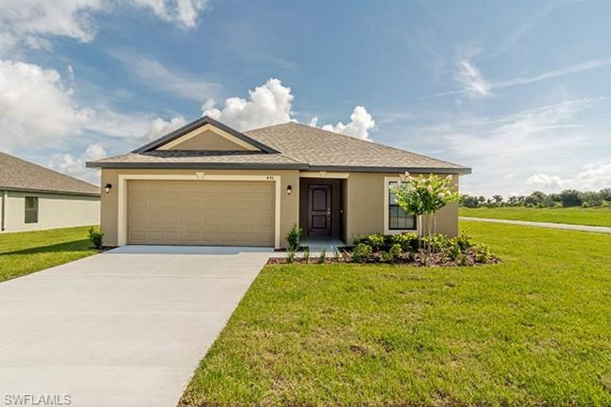 Home is under-construction and the expected completion date is Sept 26, 2017. The Brand New Vero floor plan is located in the beautiful Cape Coral. This spacious one-story home features 3 bedrooms, 2 baths, and is 1,270 square feet with a 2 car garage. Included in this beautiful new home, are new appliances, custom cabinets, sprinkler system in front and back yards, and a Homeowner Warranty.